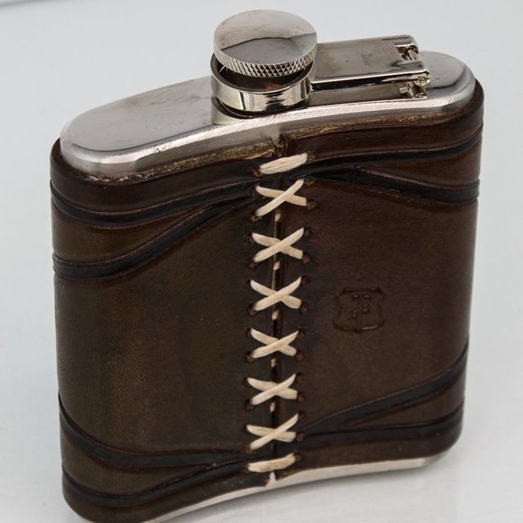 LEATHER Hip Flask | Leather Wrapped Steel Flask 6 oz. | Excellent Gift - Picture 5 of 6